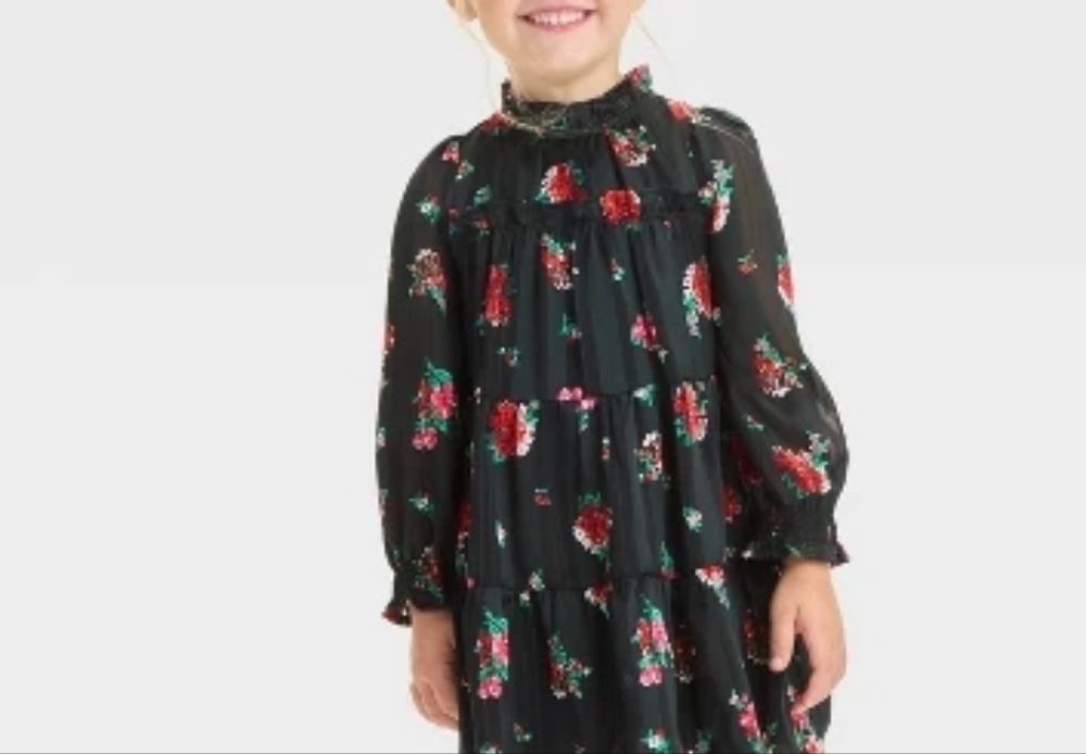 Cat & Jack Black Floral Kids Dress